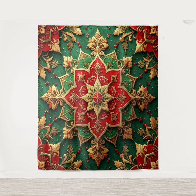 Tapete De Parede Decorative Red Green Holiday Backdrop (Frente)