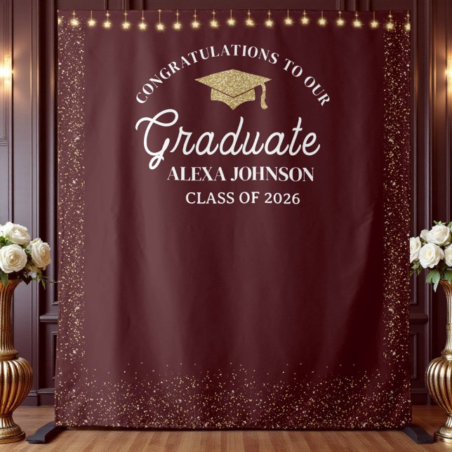 Tapete De Parede Deep Burgundy Class Of 2026 Graduation Backdrop (Criador carregado)
