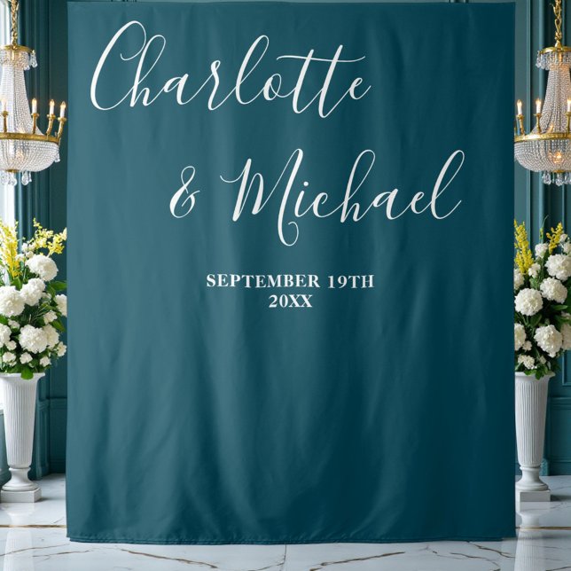 Tapete De Parede Deep Teal Script Minimalist Wedding Backdrop (Criador carregado)