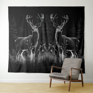 Tapete De Parede Deer with antlers framed by field and tree     