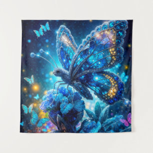 Tapete De Parede Delicar Borboleta Azul de Cristal na Flor