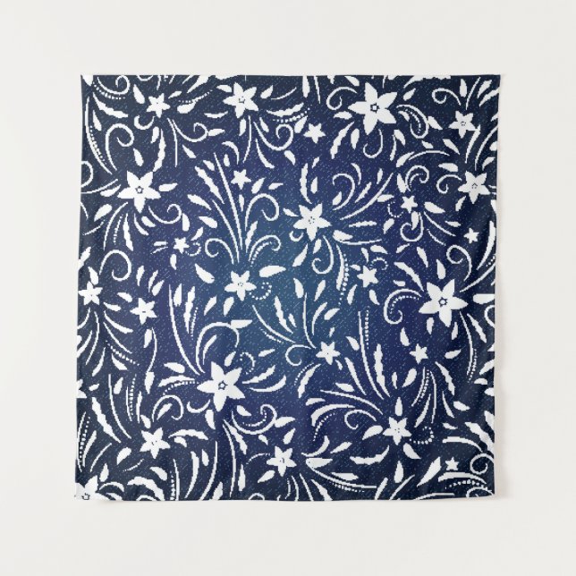 Tapete De Parede Denim Blooms: Padrão Floral Fundo (Frente)