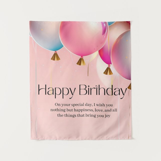 Tapete De Parede Desejos de Aniversário Rosa (Frente)