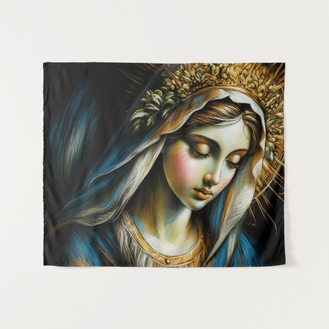 Tapete De Parede Desenho a Pastel Virgem Mãe Abençoada (Frente (Horizontal))