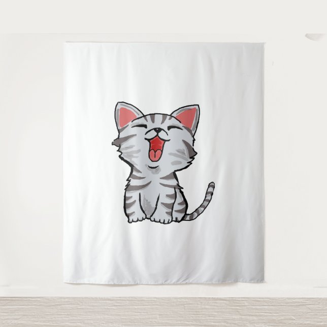 Tapete De Parede desenho animado de gato de cinza (Frente)