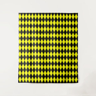 Tapete De Parede Desenho de Diamantes Xadrez Harlequim Amarelo Pret