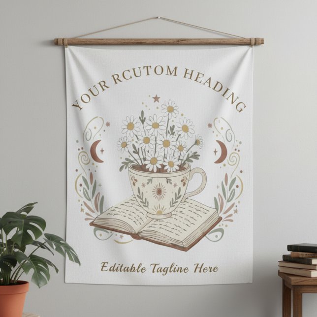Tapete De Parede Desenho de Flores em Xícara Boho Neutro Caprichoso (Elegant Teacup Flowers Tapestry)
