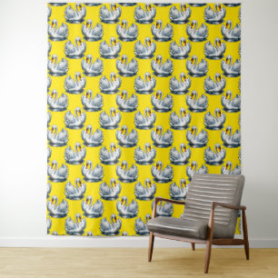 Tapete De Parede Desenho de padrão de aves cisnes em amarelo