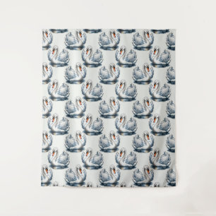 Tapete De Parede Desenho de padrão de aves cisnes em branco 
