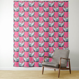 Tapete De Parede Desenho de padrão de aves cisnes em rosa