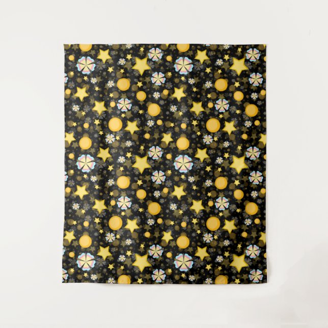 Tapete De Parede Desenho de padrão de flores estrelas sol brilhos  (Frente)