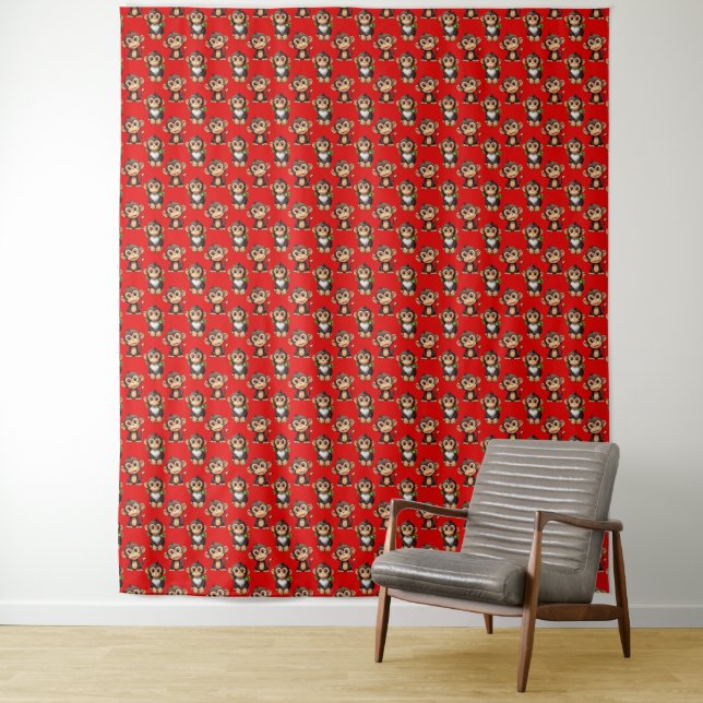 Tapete De Parede Desenho de padrão de macaco vermelho (In Situ)