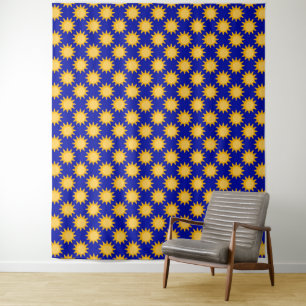 Tapete De Parede Desenho de padrão de sol brilhante em azul 