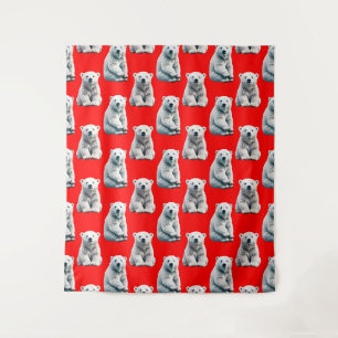 Tapete De Parede Desenho de padrão de urso polar em vermelho