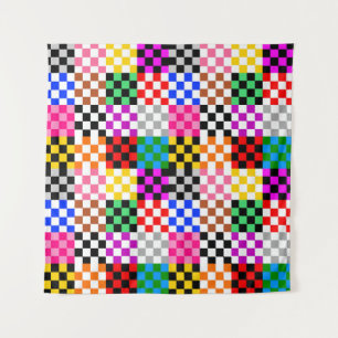 Tapete De Parede Desenho de padrão xadrez colorido em patchwork 
