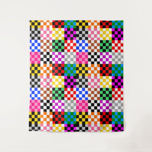 Tapete De Parede Desenho de padrão xadrez colorido em patchwork 