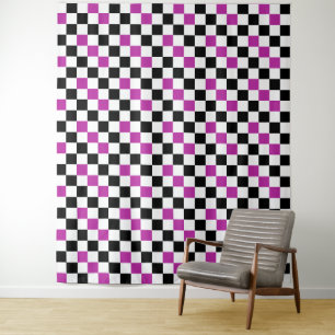 Tapete De Parede Desenho de padrão xadrez roxo preto e branco