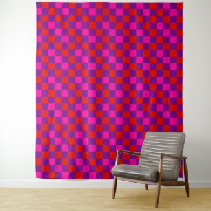 Tapete De Parede Desenho de padrão xadrez vermelho roxo rosa