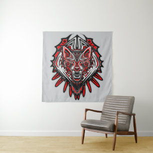 Tapete De Parede Desenho de Totem Tribal Haida de Lobo