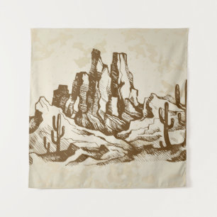 Tapete De Parede Desenho desenhado à mão. Deserto paisagístico típi