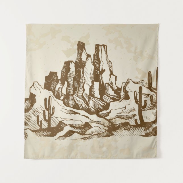 Tapete De Parede Desenho desenhado à mão. Deserto paisagístico típi (Frente)