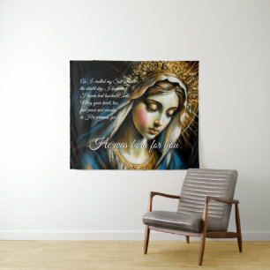 Tapete De Parede Desenho em Pastel Virgem Mãe Bendita Mensagem