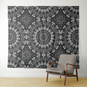 Tapete De Parede Desenho Geométrico Mandala Preto e Branco