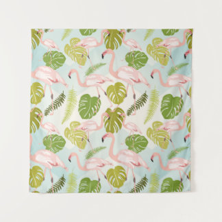 Tapete De Parede Desenho rosado a mão do flamingo. Ilustração Vinta