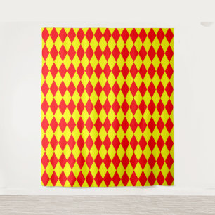 Tapete De Parede Desenho Xadrez Arlequim Amarelo Vermelho