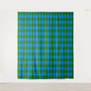 Tapete De Parede Desenho Xadrez Arlequim Verde Azul