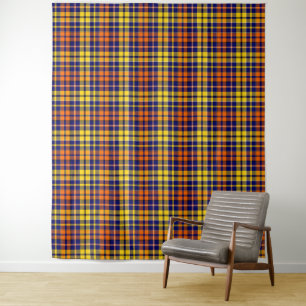 Tapete De Parede Desenho Xadrez Escocês de Listras Azul Amarelo Lar