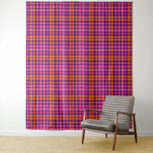 Tapete De Parede Desenho Xadrez Escocês Laranja Rosa Roxo