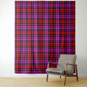 Tapete De Parede Desenho Xadrez Escocês Preto Vermelho Roxo