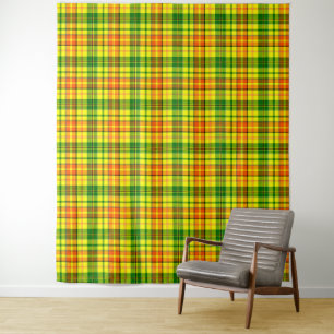Tapete De Parede Desenho Xadrez Tartan Laranja Amarelo Verde