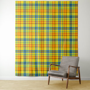 Tapete De Parede Desenho Xadrez Tartan Laranja Azul Amarelo