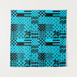 Tapete De Parede Design de Correção de Padrões Mistos Azul Preto