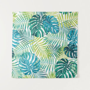 Tapete De Parede Design de folha tropical com palma verde/azul e