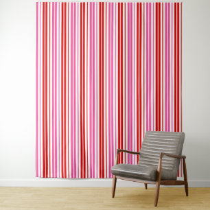 Tapete De Parede Design de Listras Verticais Rosa Branco Vermelho