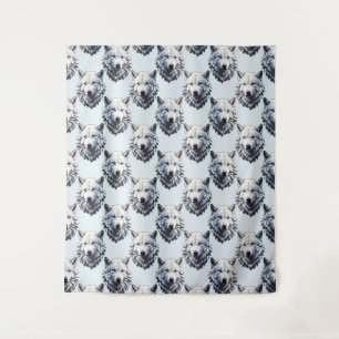 Tapete De Parede Design de padrão de cabeça de lobo branco - Branco