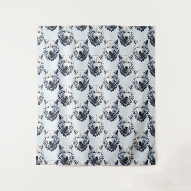 Tapete De Parede Design de padrão de cabeça de lobo branco - Branco (Frente)