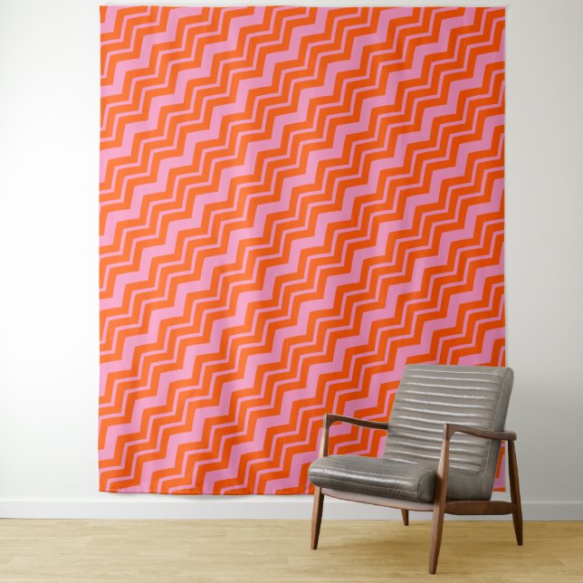Tapete De Parede Design de padrão de chevron laranja e rosa  (In Situ)