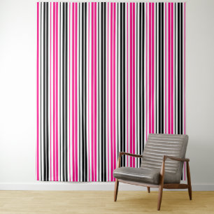 Tapete De Parede Design de padrão de listras brancas pretas rosa