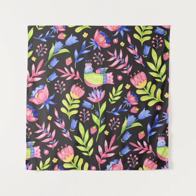 Tapete De Parede Design de padrão uniforme floral. Flores de primav (Frente)