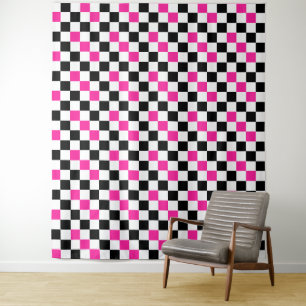 Tapete De Parede Design de padrão xadrez rosa preto e branco