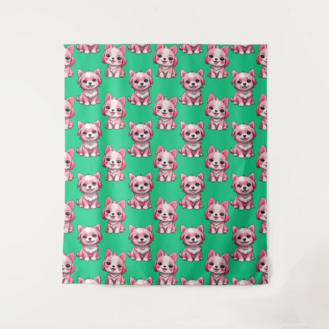 Tapete De Parede Design de Puppy Dog Patterno - Verde (Frente)