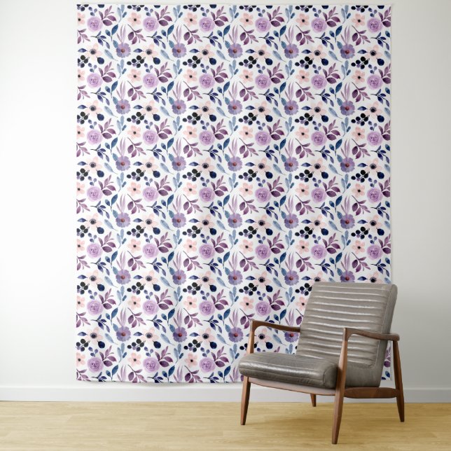 Tapete De Parede Design Floral Delicado com Folhas de Lavanda Azul  (In Situ)