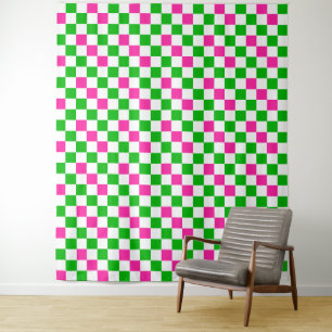 Tapete De Parede Design Xadrez Rosa Branco Verde