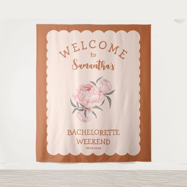 Tapete De Parede Despedida de Solteira Terracota Rosa Bege Floral  (Frente)