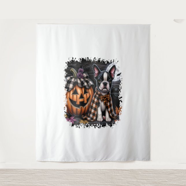 Tapete De Parede Dia das Bruxas de Boston Terrier Dog (Frente)