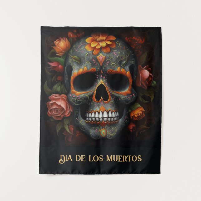 Tapete De Parede Dia de los Muertos pintou crânio personalizável (Frente)